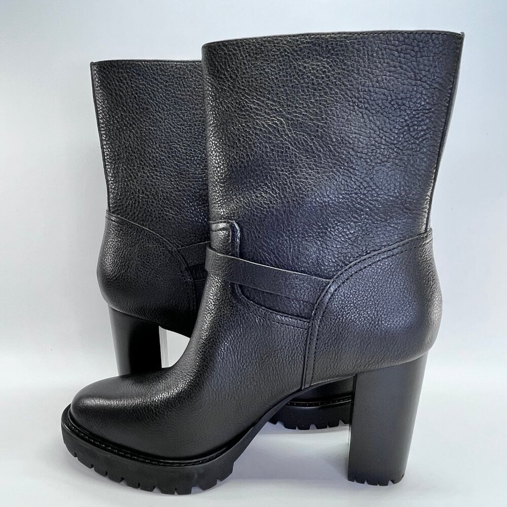 Ralph Lauren Lyvia Leather Boot Size 11B Black Tumbled Mid Calf Block Heel - Picture 8 of 16